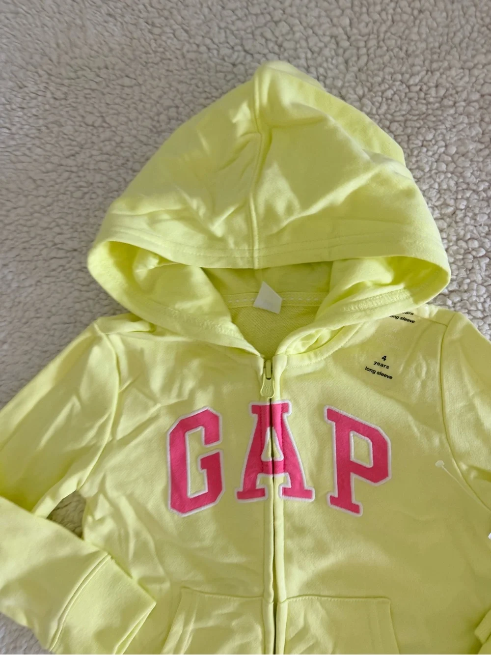 New girls Sz 4 GAP Neon Yellow Hoodie & Joggers Set with Pink Logo